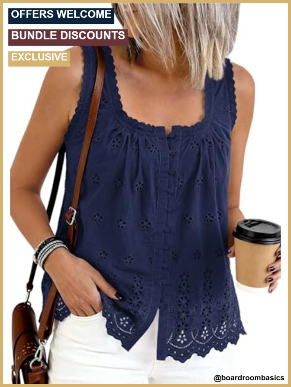 Lace Tank Top Embroidered Eyelet Blouse Square Neck Sleeveless Button Down